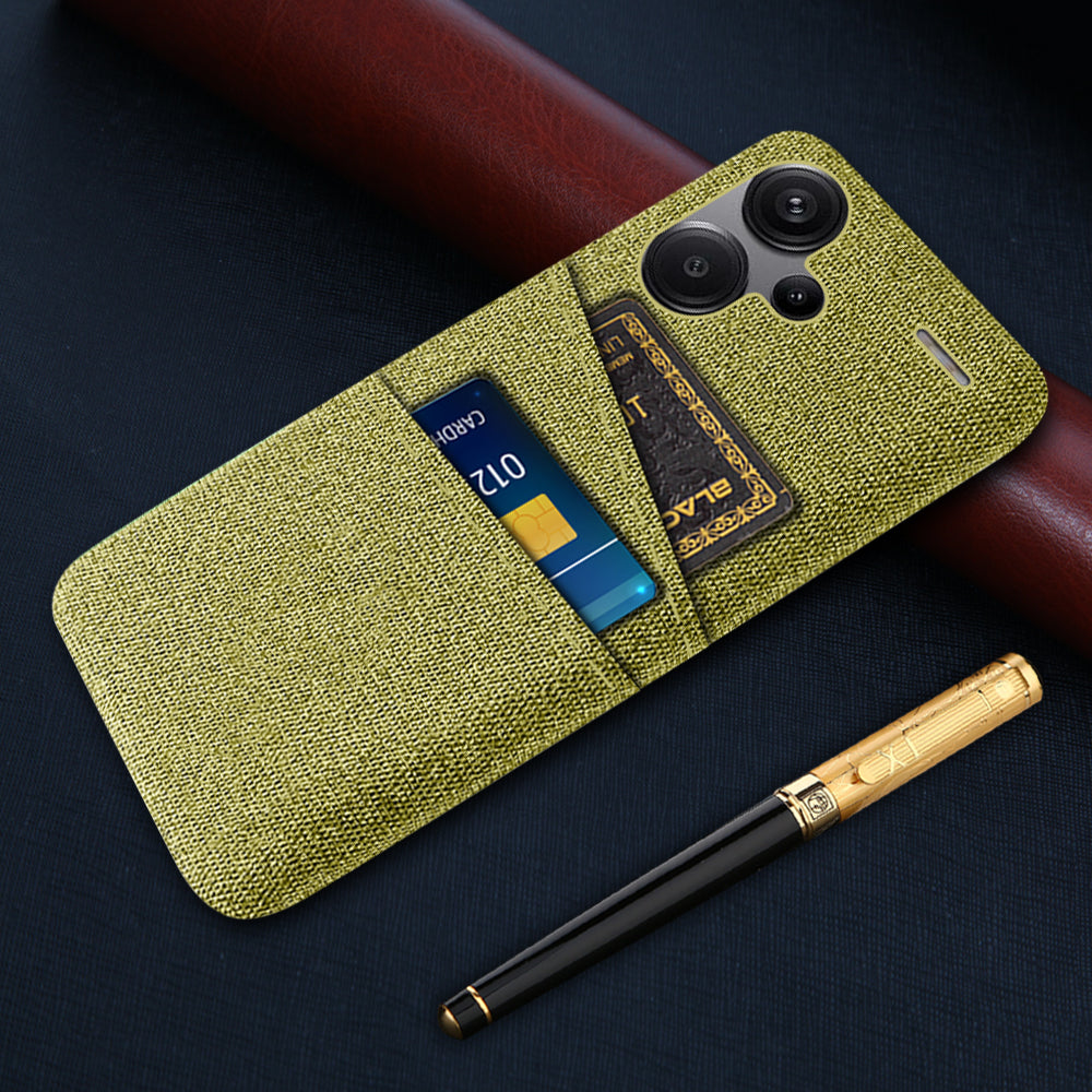 Protective Slim Cover for Xiaomi Redmi Note 13 Pro+ 5G Case Dual Card Holder Hard PC+Cloth Phone Case - Yellow