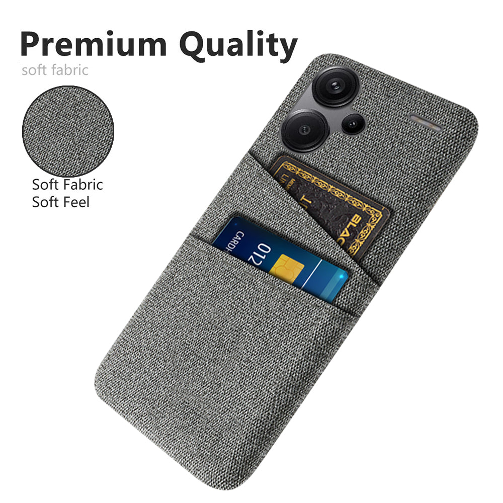 Protective Slim Cover for Xiaomi Redmi Note 13 Pro+ 5G Case Dual Card Holder Hard PC+Cloth Phone Case - Grey