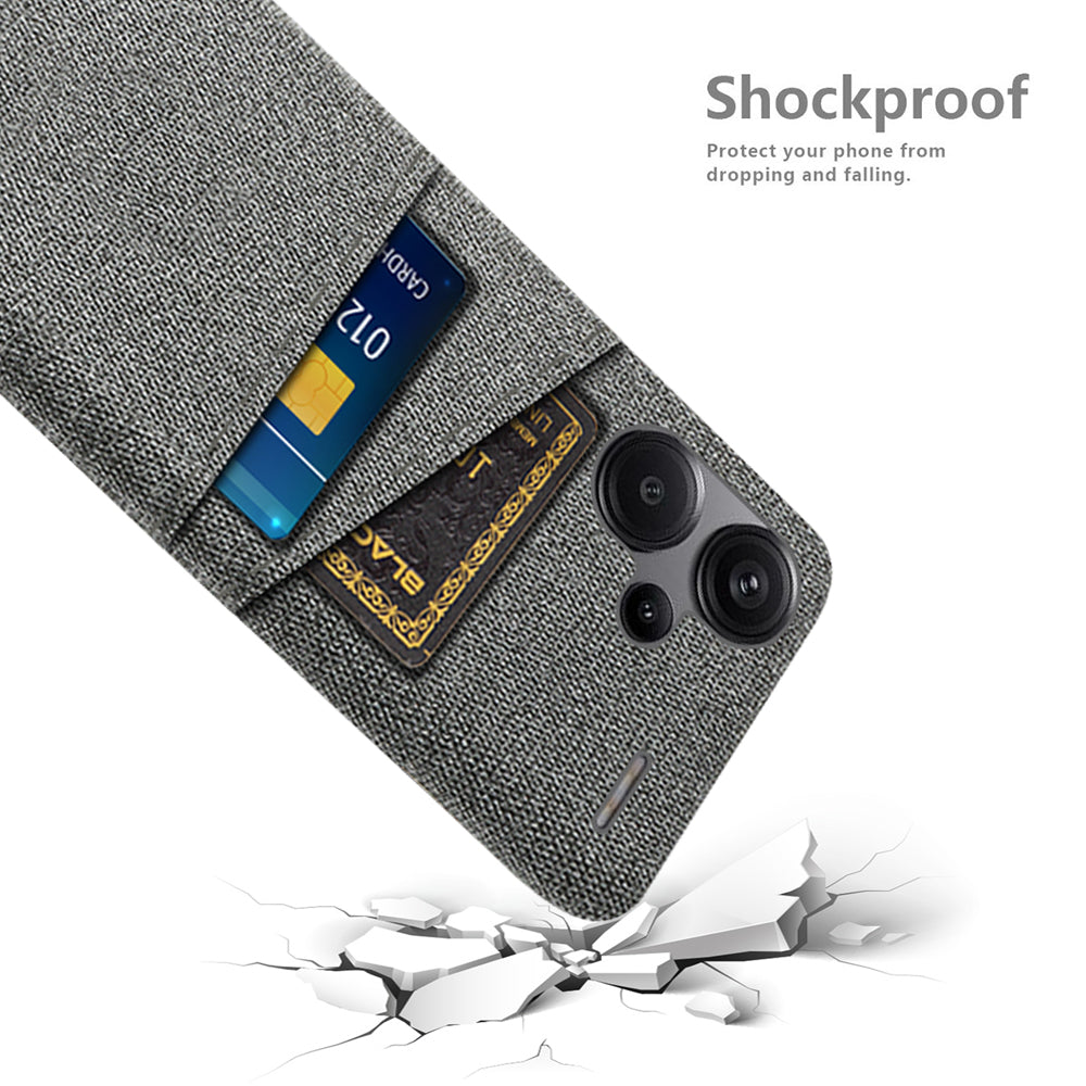 Protective Slim Cover for Xiaomi Redmi Note 13 Pro+ 5G Case Dual Card Holder Hard PC+Cloth Phone Case - Grey