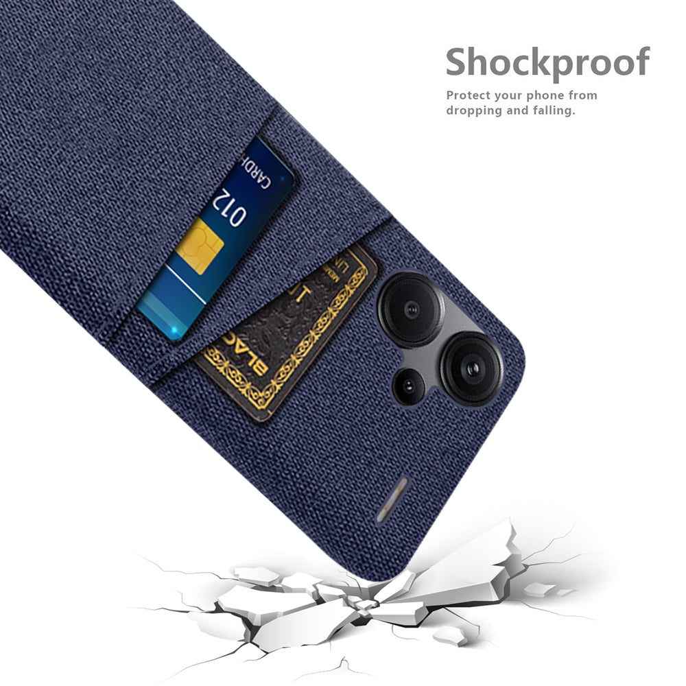 Protective Slim Cover for Xiaomi Redmi Note 13 Pro+ 5G Case Dual Card Holder Hard PC+Cloth Phone Case - Blue
