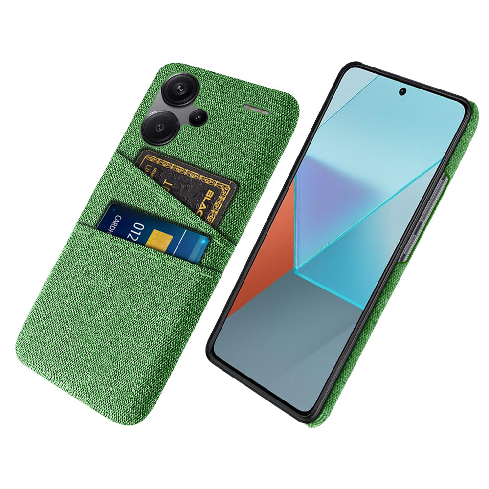 Protective Slim Cover for Xiaomi Redmi Note 13 Pro+ 5G Case Dual Card Holder Hard PC+Cloth Phone Case - Green