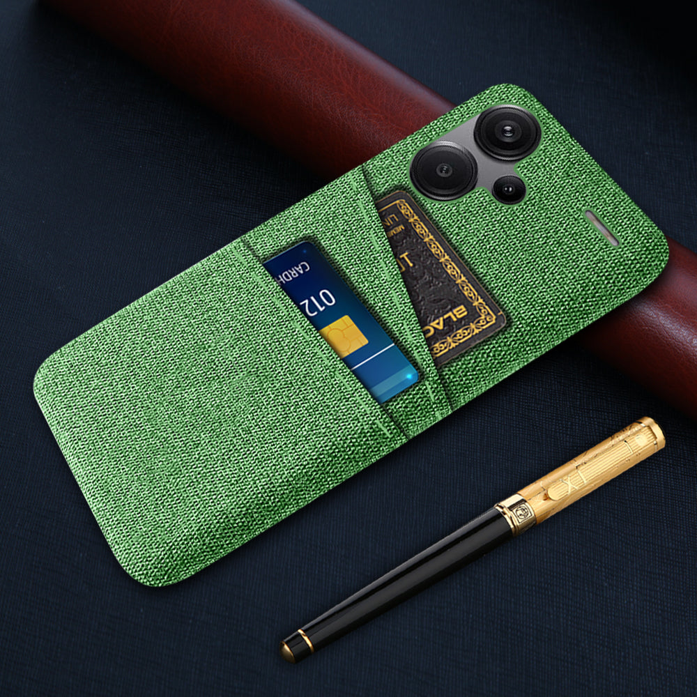 Protective Slim Cover for Xiaomi Redmi Note 13 Pro+ 5G Case Dual Card Holder Hard PC+Cloth Phone Case - Green