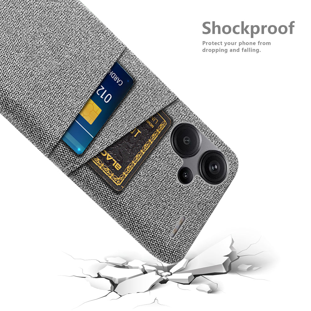 Protective Slim Cover for Xiaomi Redmi Note 13 Pro+ 5G Case Dual Card Holder Hard PC+Cloth Phone Case - Light Grey