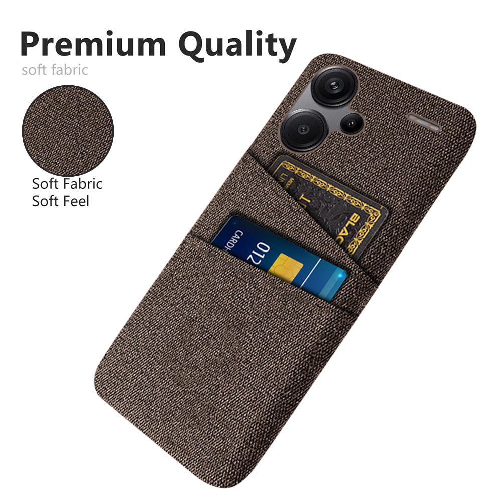 Protective Slim Cover for Xiaomi Redmi Note 13 Pro+ 5G Case Dual Card Holder Hard PC+Cloth Phone Case - Brown