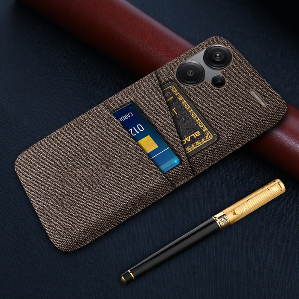 Protective Slim Cover for Xiaomi Redmi Note 13 Pro+ 5G Case Dual Card Holder Hard PC+Cloth Phone Case - Brown