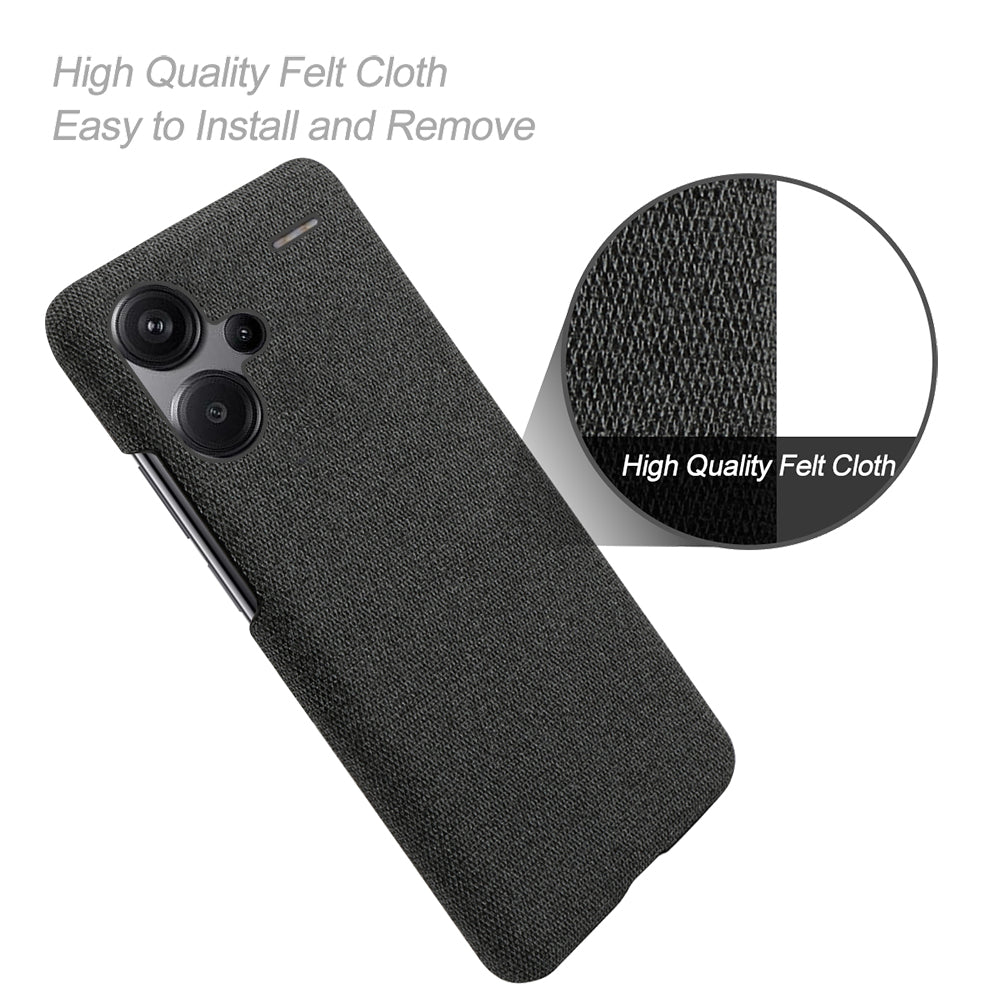 For Xiaomi Redmi Note 13 Pro+ 5G Slim-fit Case Smartphone Cover Shockproof Cloth+PC Phone Shell - Black
