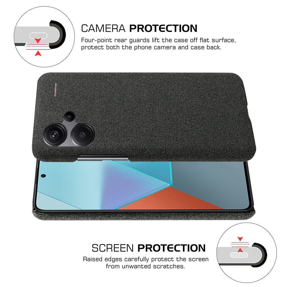 For Xiaomi Redmi Note 13 Pro+ 5G Slim-fit Case Smartphone Cover Shockproof Cloth+PC Phone Shell - Black