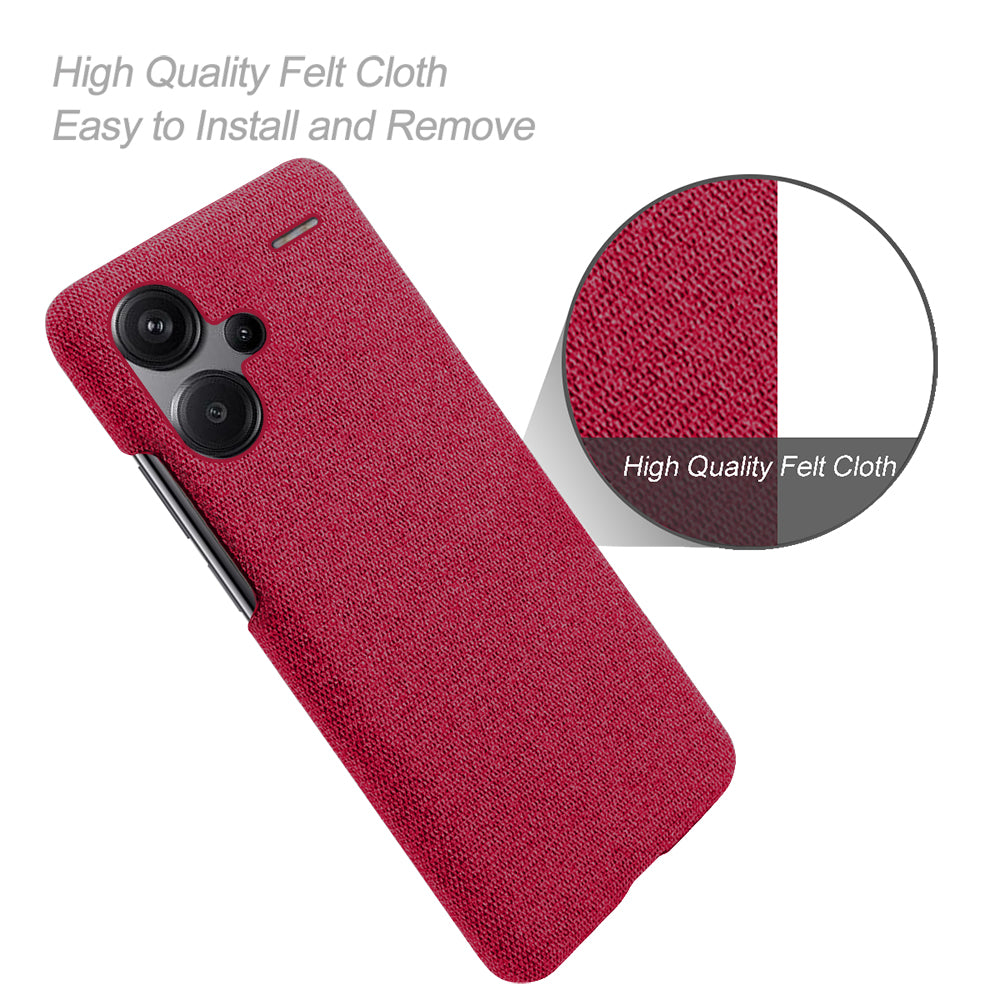 For Xiaomi Redmi Note 13 Pro+ 5G Slim-fit Case Smartphone Cover Shockproof Cloth+PC Phone Shell - Red