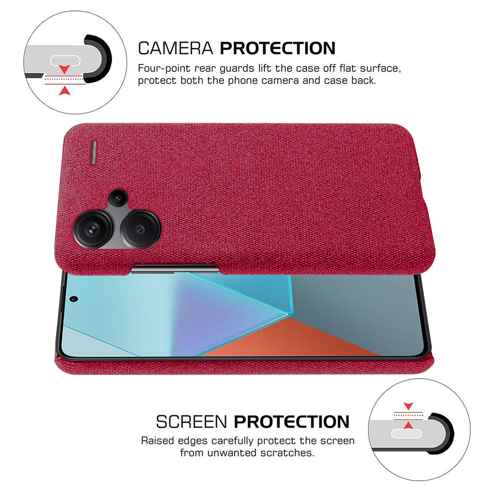 For Xiaomi Redmi Note 13 Pro+ 5G Slim-fit Case Smartphone Cover Shockproof Cloth+PC Phone Shell - Red