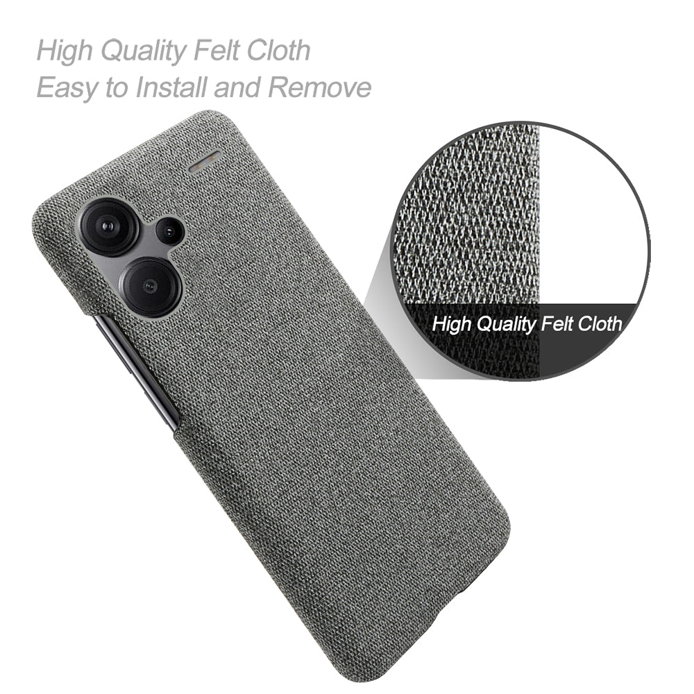 For Xiaomi Redmi Note 13 Pro+ 5G Slim-fit Case Smartphone Cover Shockproof Cloth+PC Phone Shell - Grey