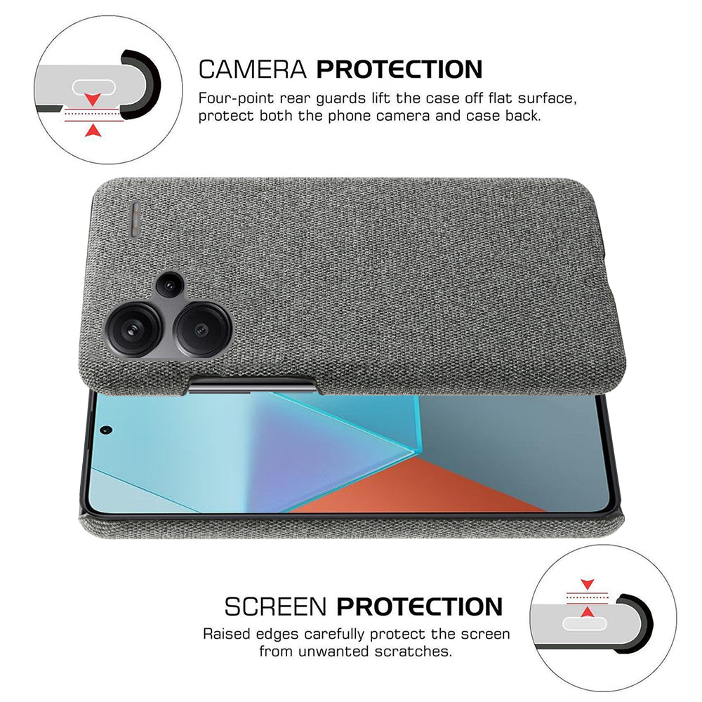 For Xiaomi Redmi Note 13 Pro+ 5G Slim-fit Case Smartphone Cover Shockproof Cloth+PC Phone Shell - Grey