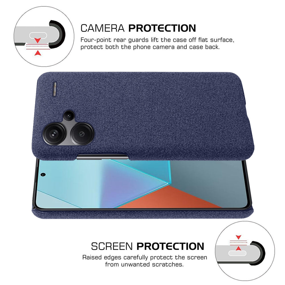 For Xiaomi Redmi Note 13 Pro+ 5G Slim-fit Case Smartphone Cover Shockproof Cloth+PC Phone Shell - Blue