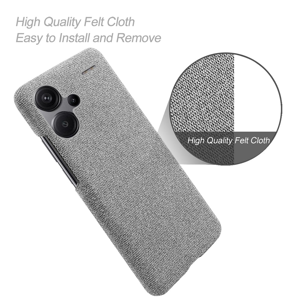 For Xiaomi Redmi Note 13 Pro+ 5G Slim-fit Case Smartphone Cover Shockproof Cloth+PC Phone Shell - Light Grey