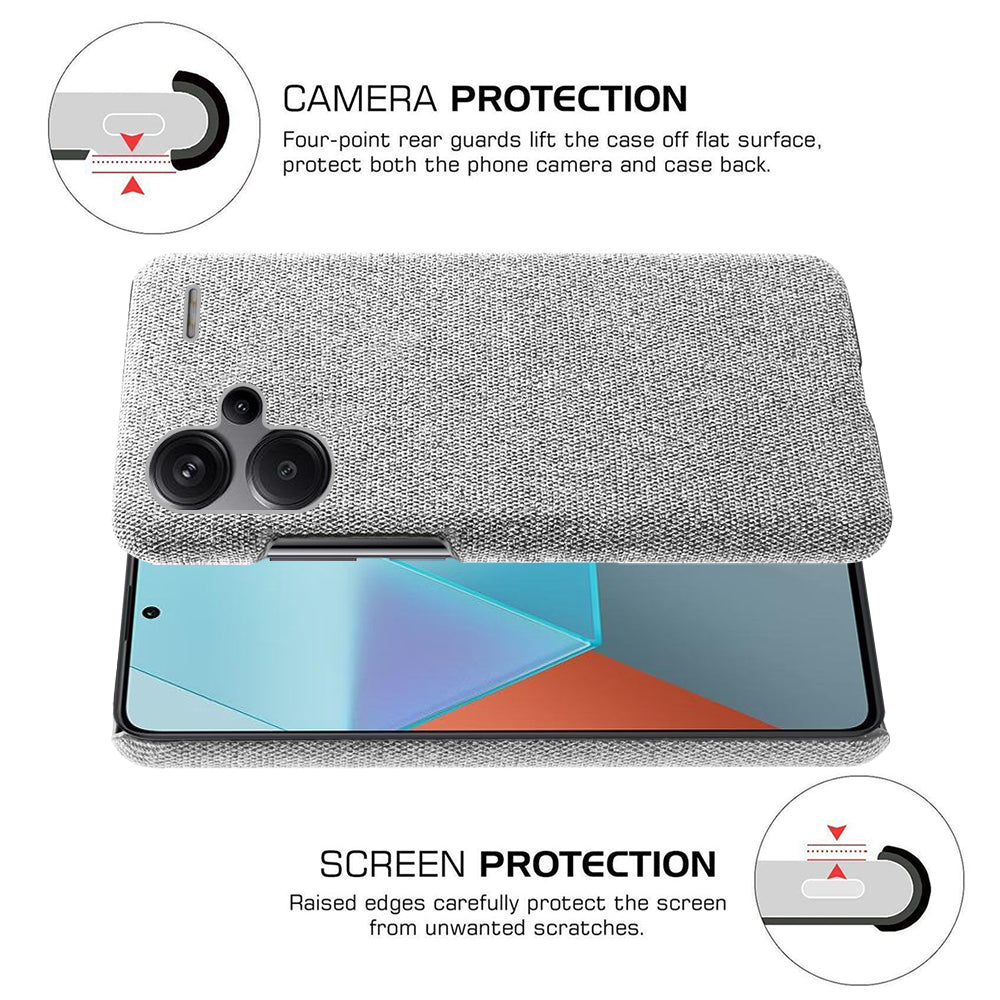 For Xiaomi Redmi Note 13 Pro+ 5G Slim-fit Case Smartphone Cover Shockproof Cloth+PC Phone Shell - Light Grey