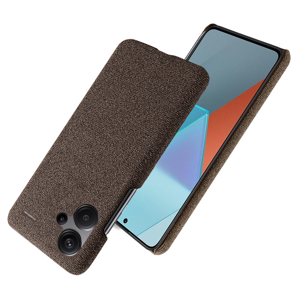 For Xiaomi Redmi Note 13 Pro+ 5G Slim-fit Case Smartphone Cover Shockproof Cloth+PC Phone Shell - Brown