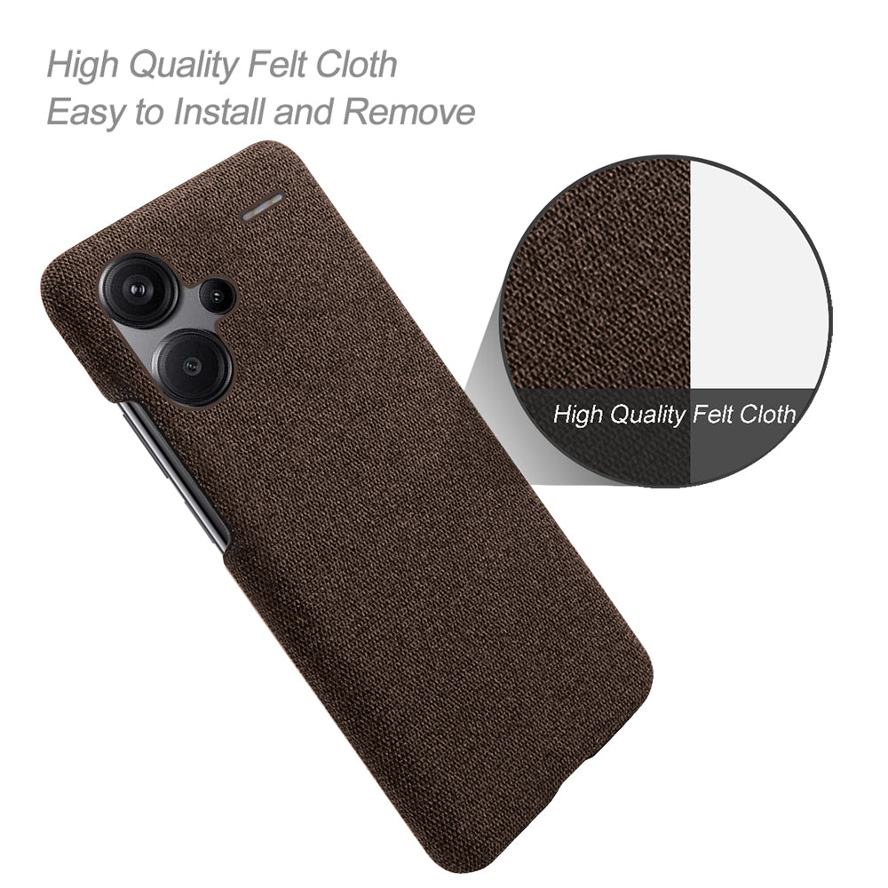For Xiaomi Redmi Note 13 Pro+ 5G Slim-fit Case Smartphone Cover Shockproof Cloth+PC Phone Shell - Brown