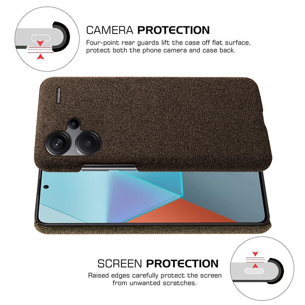 For Xiaomi Redmi Note 13 Pro+ 5G Slim-fit Case Smartphone Cover Shockproof Cloth+PC Phone Shell - Brown