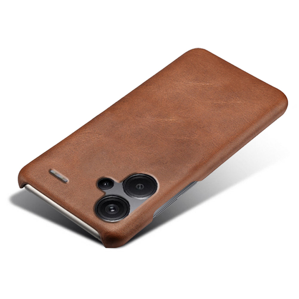 For Xiaomi Redmi Note 13 Pro+ 5G Case Calf Texture PC Cover Anti-Scratch Phone Shell - Brown