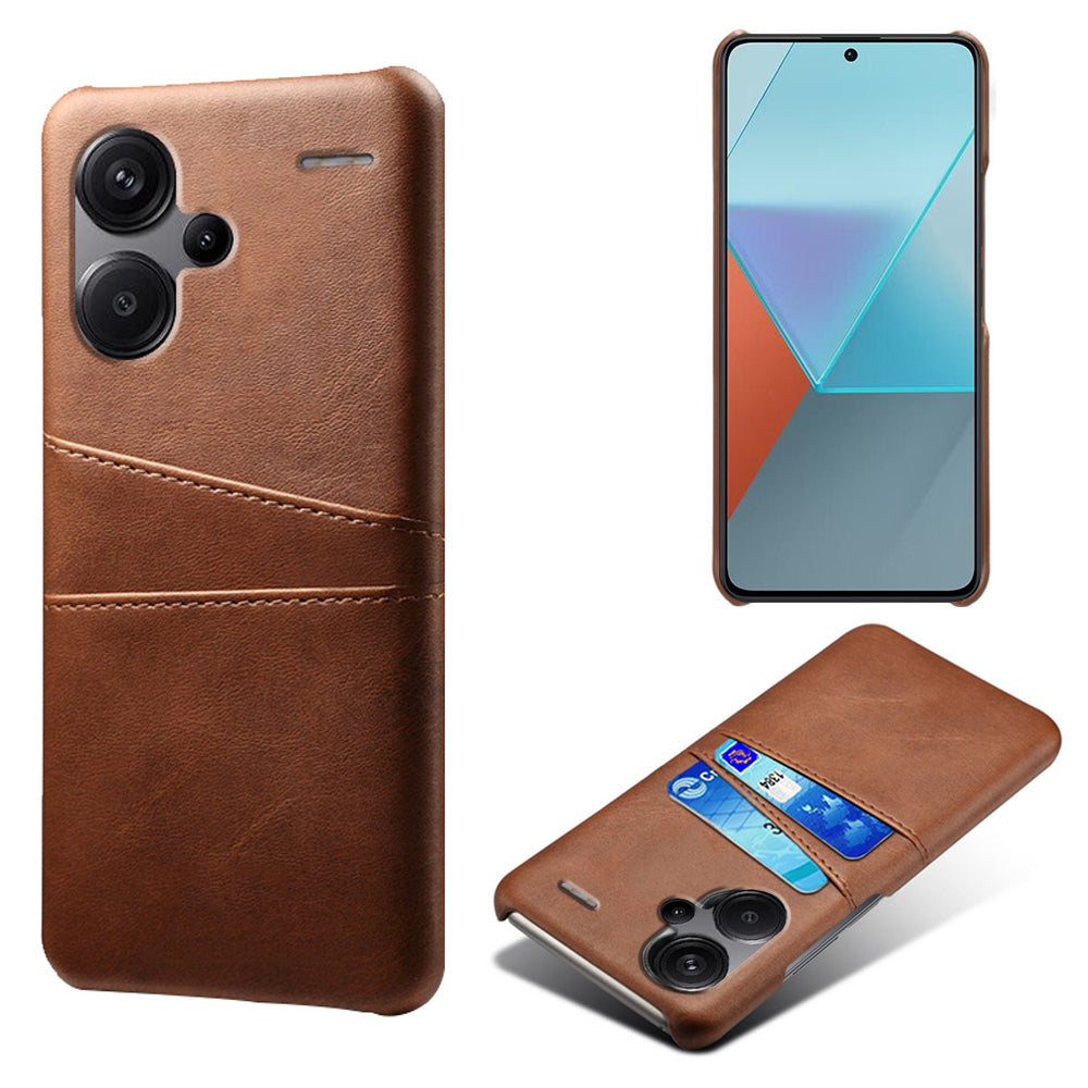For Xiaomi Redmi Note 13 Pro+ 5G Case Dual Card Slots PU+PC Slim Phone Cover - Brown