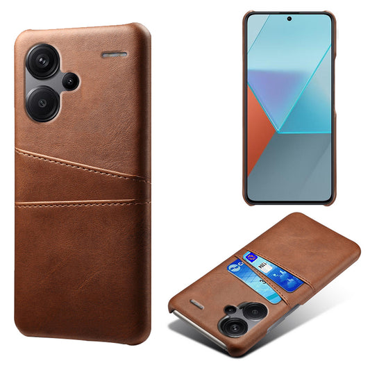 For Xiaomi Redmi Note 13 Pro+ 5G Case Dual Card Slots PU+PC Slim Phone Cover - Brown