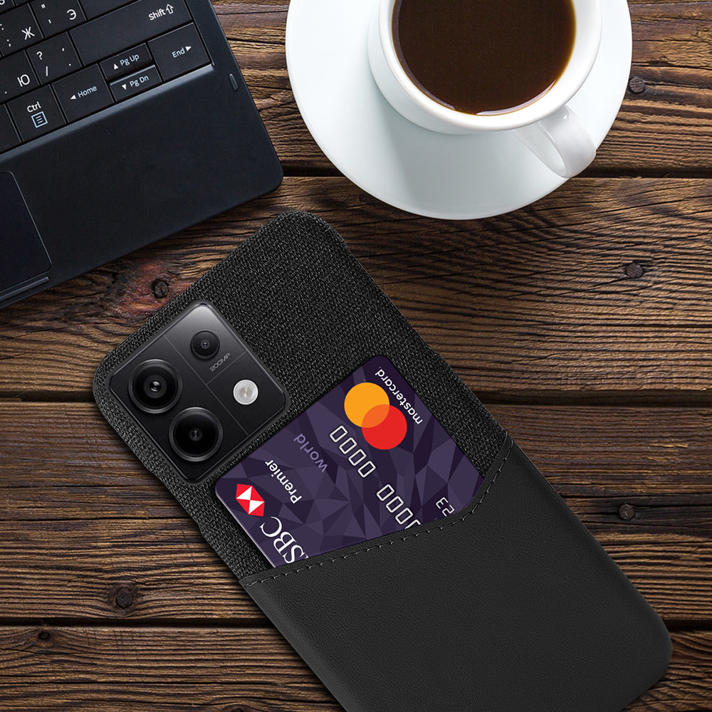 For Xiaomi Redmi Note 13 Pro 5G / Poco X6 5G Case Cloth+PU Leather+PC Phone Protective Cover with Card Slot - Black