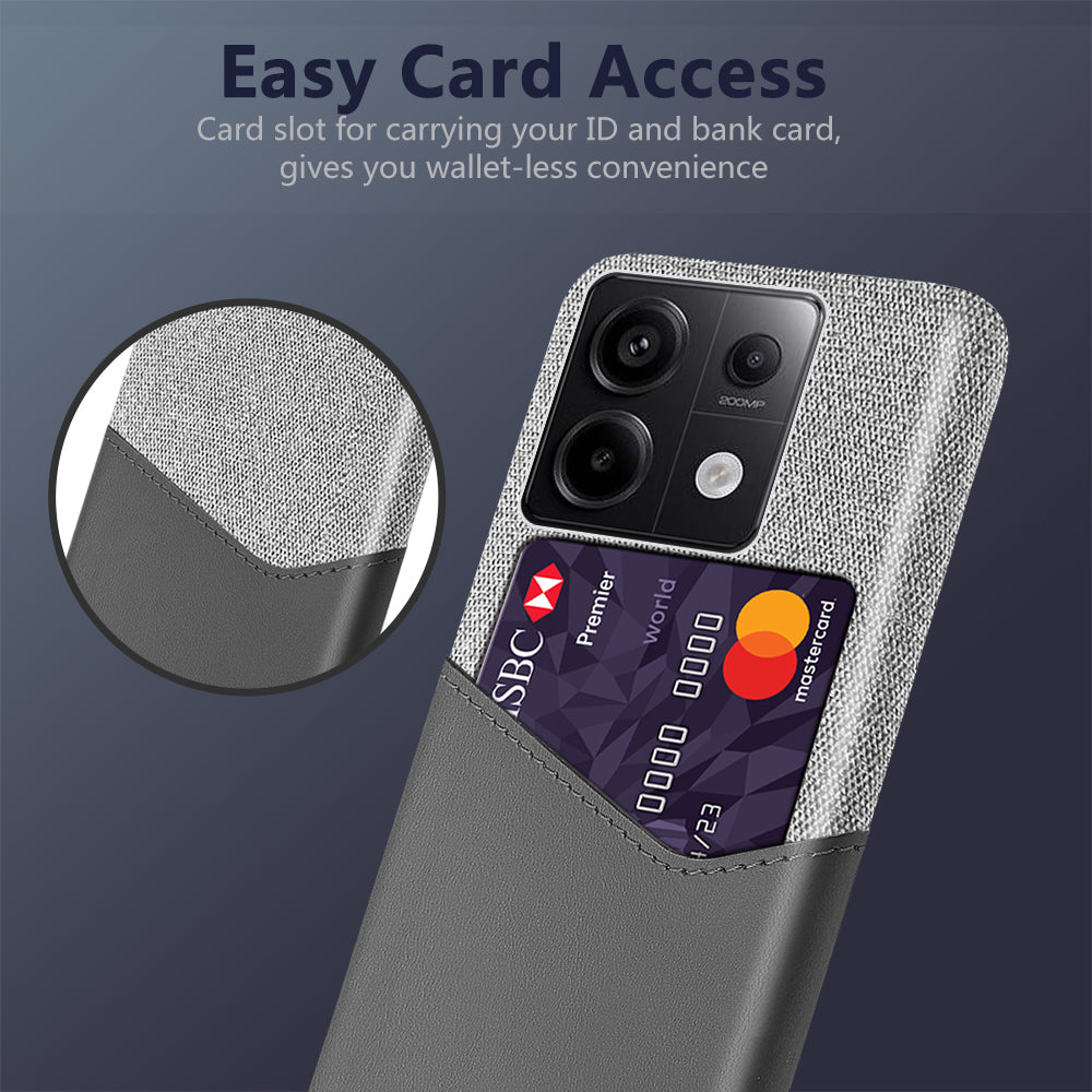 For Xiaomi Redmi Note 13 Pro 5G / Poco X6 5G Case Cloth+PU Leather+PC Phone Protective Cover with Card Slot - Grey