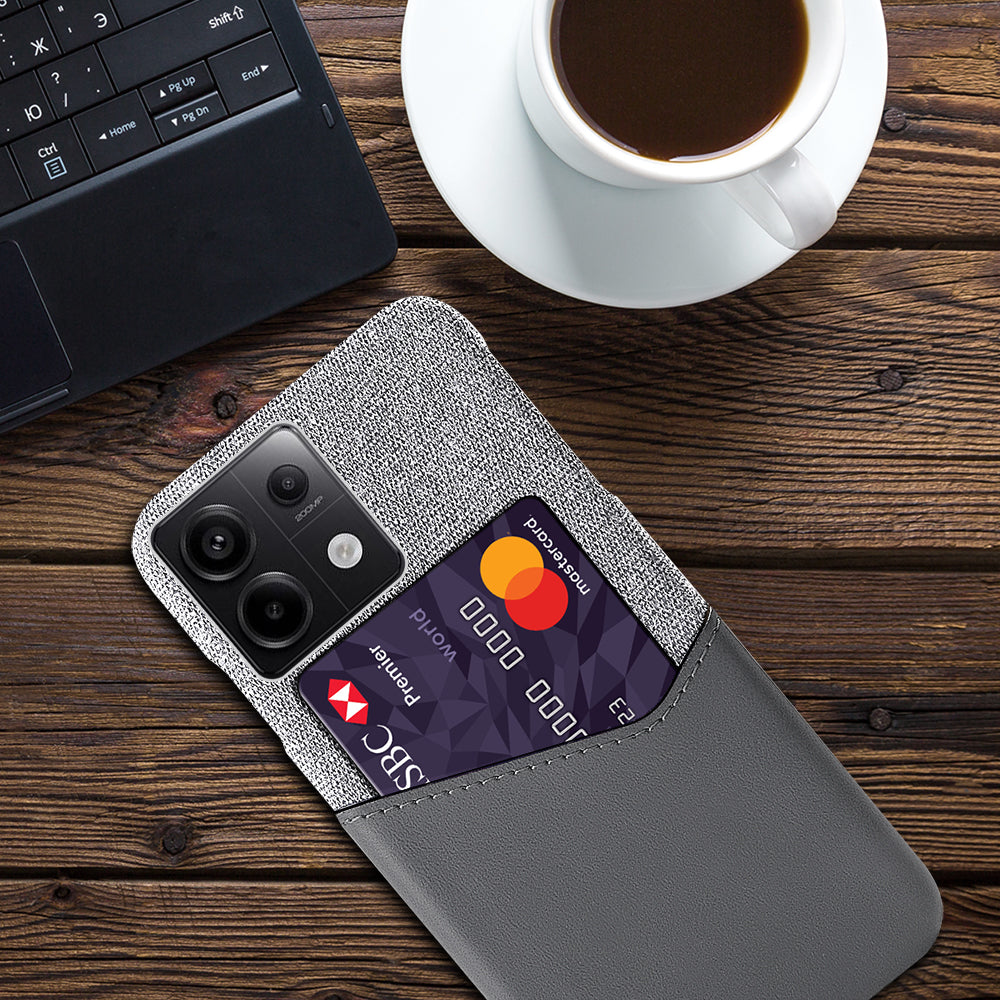 For Xiaomi Redmi Note 13 Pro 5G / Poco X6 5G Case Cloth+PU Leather+PC Phone Protective Cover with Card Slot - Grey