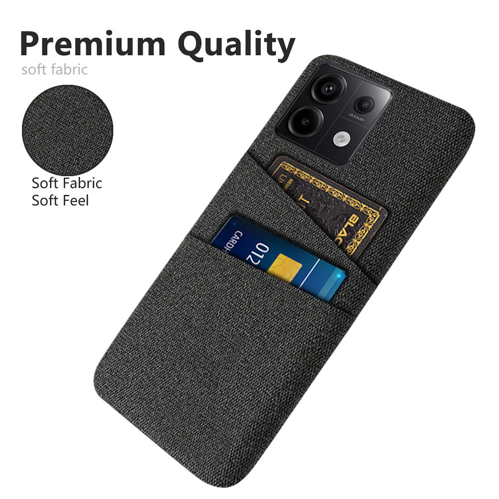 For Xiaomi Redmi Note 13 Pro 5G / Poco X6 5G Slim Case Dual Card Holder Hard PC+Cloth Phone Case - Black