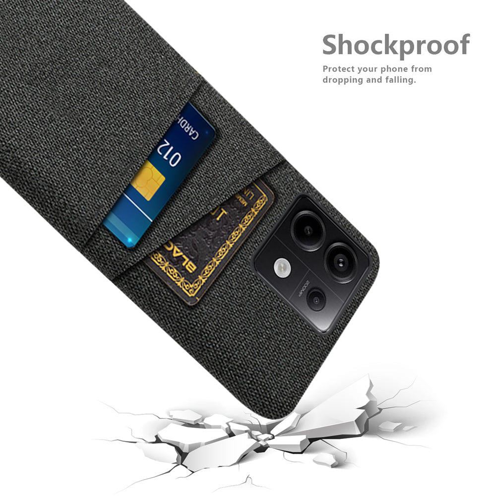 For Xiaomi Redmi Note 13 Pro 5G / Poco X6 5G Slim Case Dual Card Holder Hard PC+Cloth Phone Case - Black