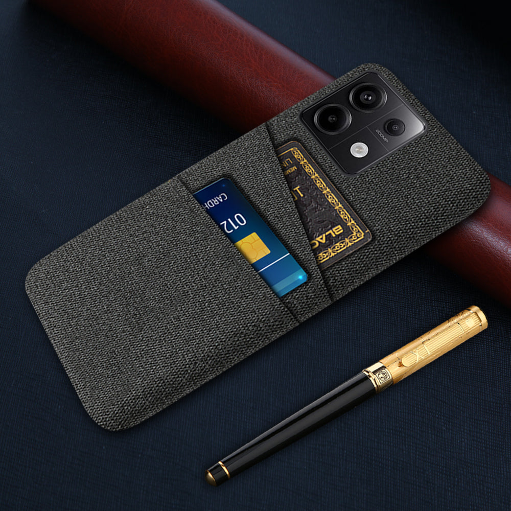 For Xiaomi Redmi Note 13 Pro 5G / Poco X6 5G Slim Case Dual Card Holder Hard PC+Cloth Phone Case - Black