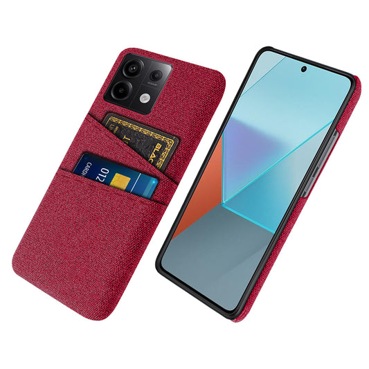 For Xiaomi Redmi Note 13 Pro 5G / Poco X6 5G Slim Case Dual Card Holder Hard PC+Cloth Phone Case - Red