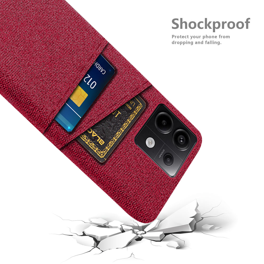 For Xiaomi Redmi Note 13 Pro 5G / Poco X6 5G Slim Case Dual Card Holder Hard PC+Cloth Phone Case - Red