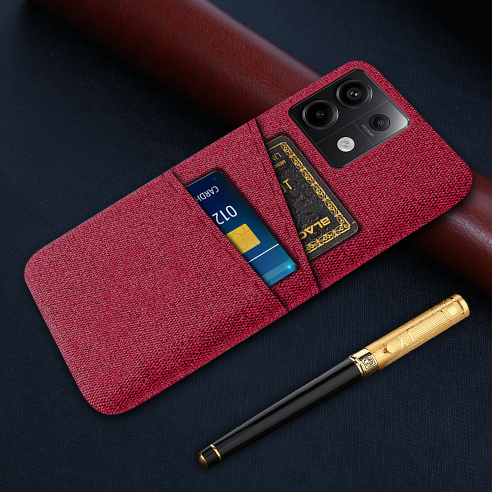 For Xiaomi Redmi Note 13 Pro 5G / Poco X6 5G Slim Case Dual Card Holder Hard PC+Cloth Phone Case - Red