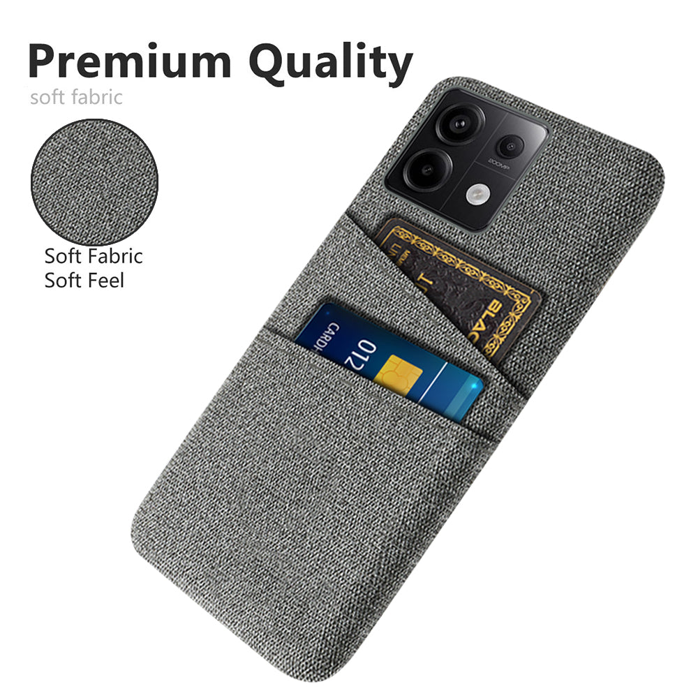 For Xiaomi Redmi Note 13 Pro 5G / Poco X6 5G Slim Case Dual Card Holder Hard PC+Cloth Phone Case - Grey