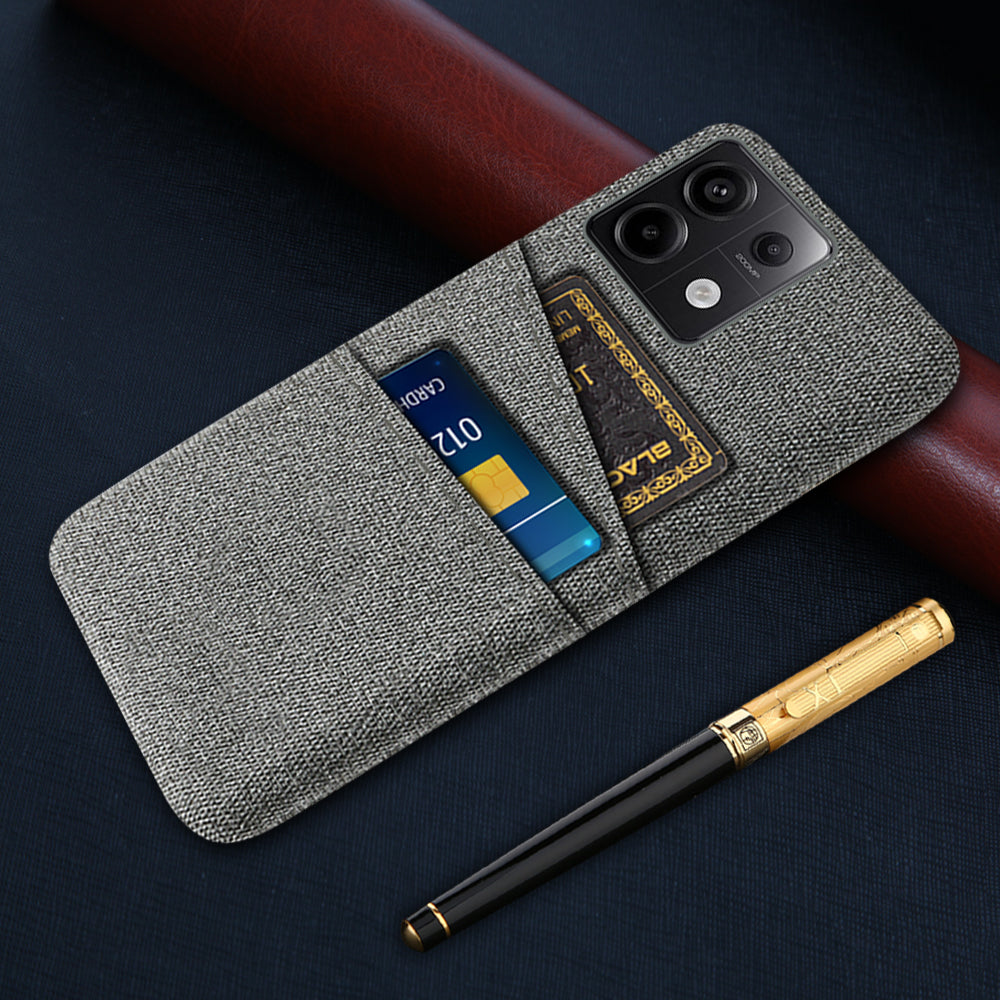For Xiaomi Redmi Note 13 Pro 5G / Poco X6 5G Slim Case Dual Card Holder Hard PC+Cloth Phone Case - Grey