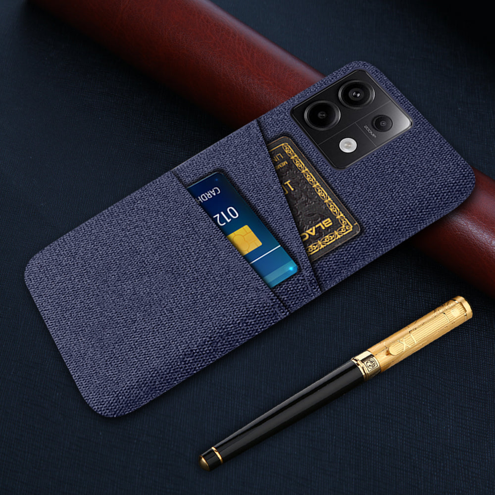 For Xiaomi Redmi Note 13 Pro 5G / Poco X6 5G Slim Case Dual Card Holder Hard PC+Cloth Phone Case - Blue