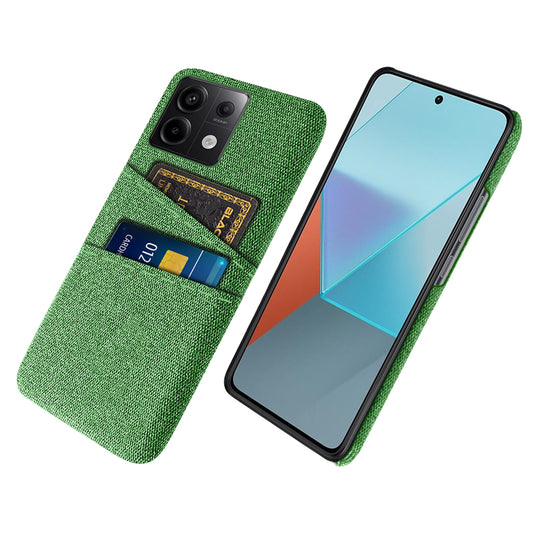 For Xiaomi Redmi Note 13 Pro 5G / Poco X6 5G Slim Case Dual Card Holder Hard PC+Cloth Phone Case - Green
