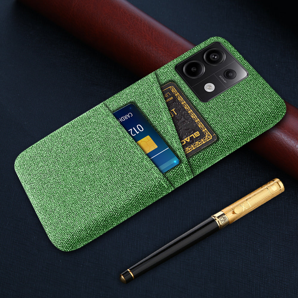 For Xiaomi Redmi Note 13 Pro 5G / Poco X6 5G Slim Case Dual Card Holder Hard PC+Cloth Phone Case - Green