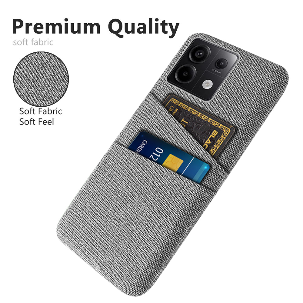 For Xiaomi Redmi Note 13 Pro 5G / Poco X6 5G Slim Case Dual Card Holder Hard PC+Cloth Phone Case - Light Grey