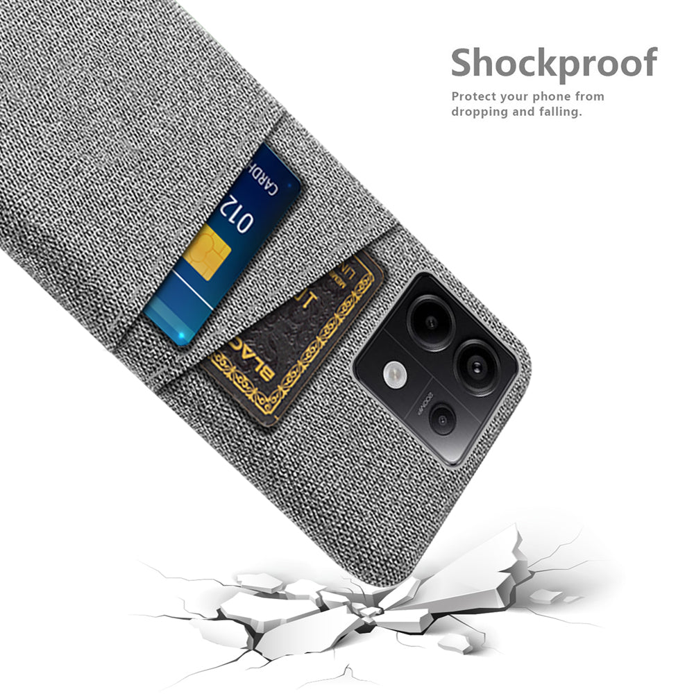 For Xiaomi Redmi Note 13 Pro 5G / Poco X6 5G Slim Case Dual Card Holder Hard PC+Cloth Phone Case - Light Grey