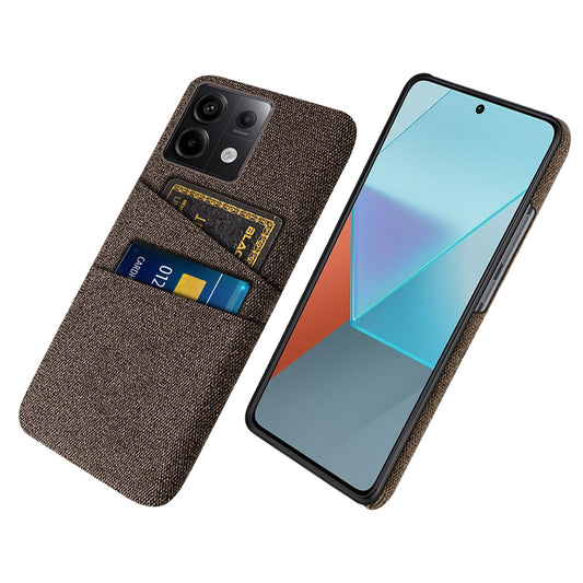 For Xiaomi Redmi Note 13 Pro 5G / Poco X6 5G Slim Case Dual Card Holder Hard PC+Cloth Phone Case - Brown