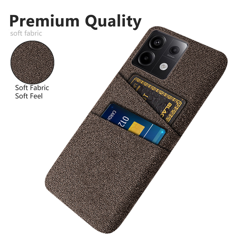 For Xiaomi Redmi Note 13 Pro 5G / Poco X6 5G Slim Case Dual Card Holder Hard PC+Cloth Phone Case - Brown