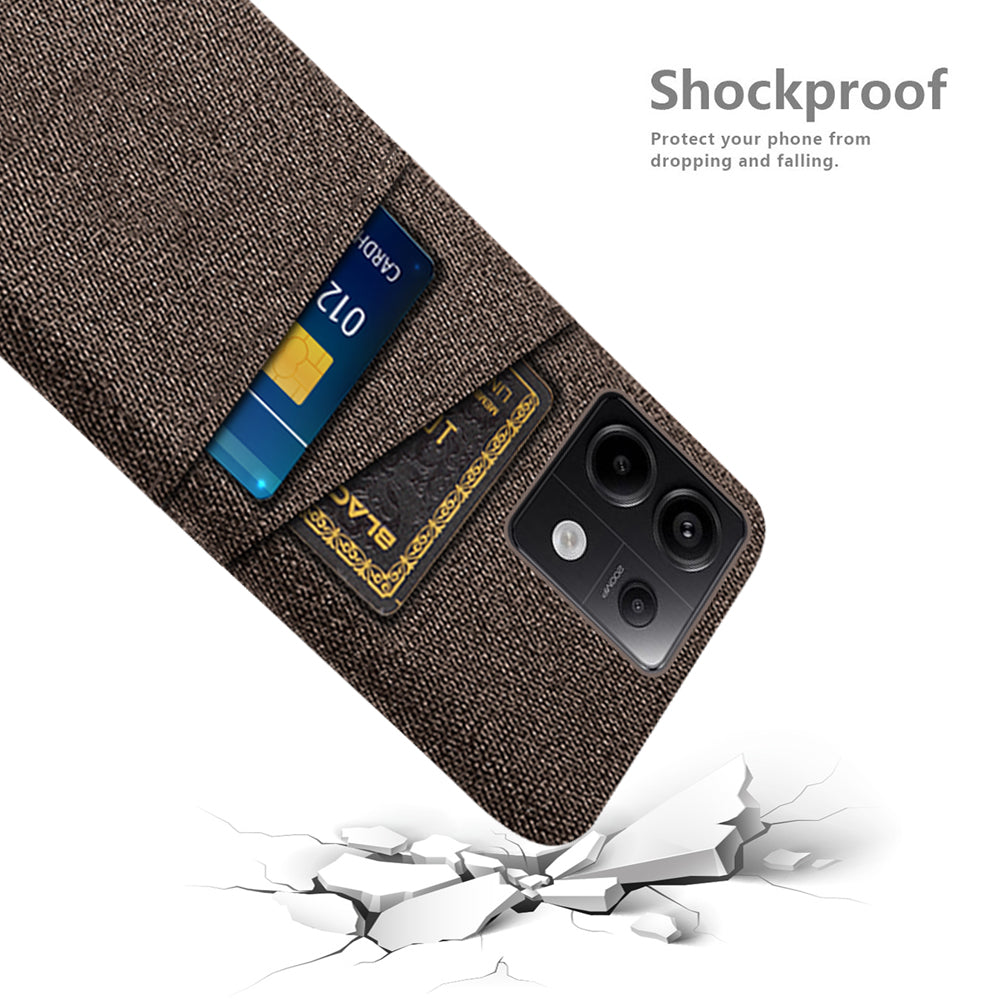 For Xiaomi Redmi Note 13 Pro 5G / Poco X6 5G Slim Case Dual Card Holder Hard PC+Cloth Phone Case - Brown