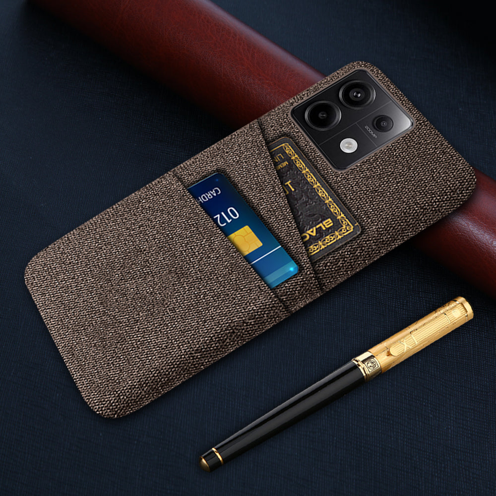 For Xiaomi Redmi Note 13 Pro 5G / Poco X6 5G Slim Case Dual Card Holder Hard PC+Cloth Phone Case - Brown
