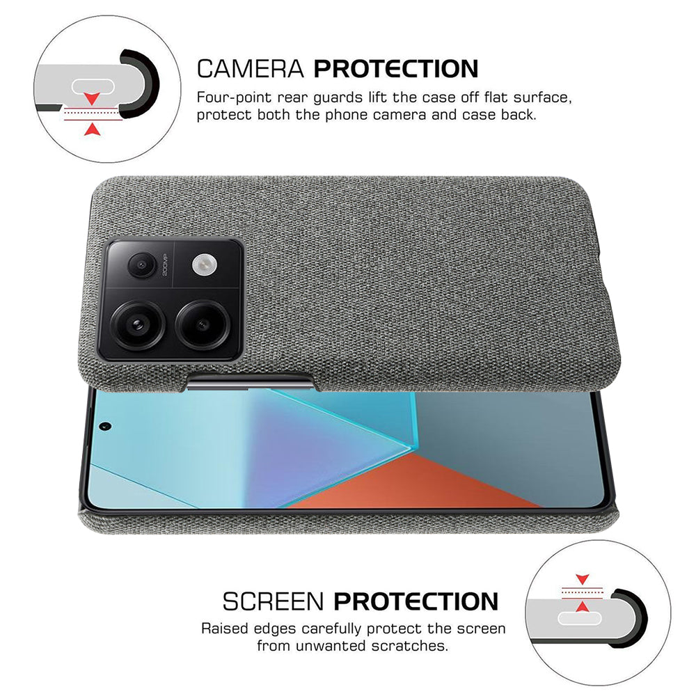For Xiaomi Redmi Note 13 Pro 5G / Poco X6 5G Case Shockproof Phone Cover Cloth+PC Mobile Phone Shell - Grey