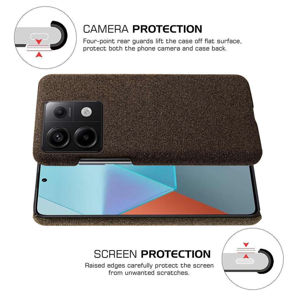For Xiaomi Redmi Note 13 Pro 5G / Poco X6 5G Case Shockproof Phone Cover Cloth+PC Mobile Phone Shell - Brown