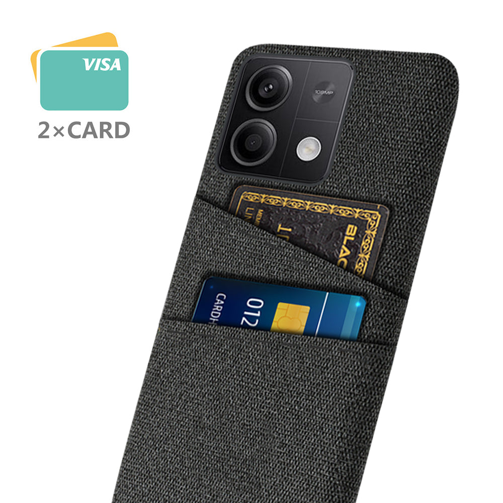 Hard PC+Cloth Phone Cover for Xiaomi Redmi Note 13 5G Case Dual Card Slot Protective Phone Case - Black