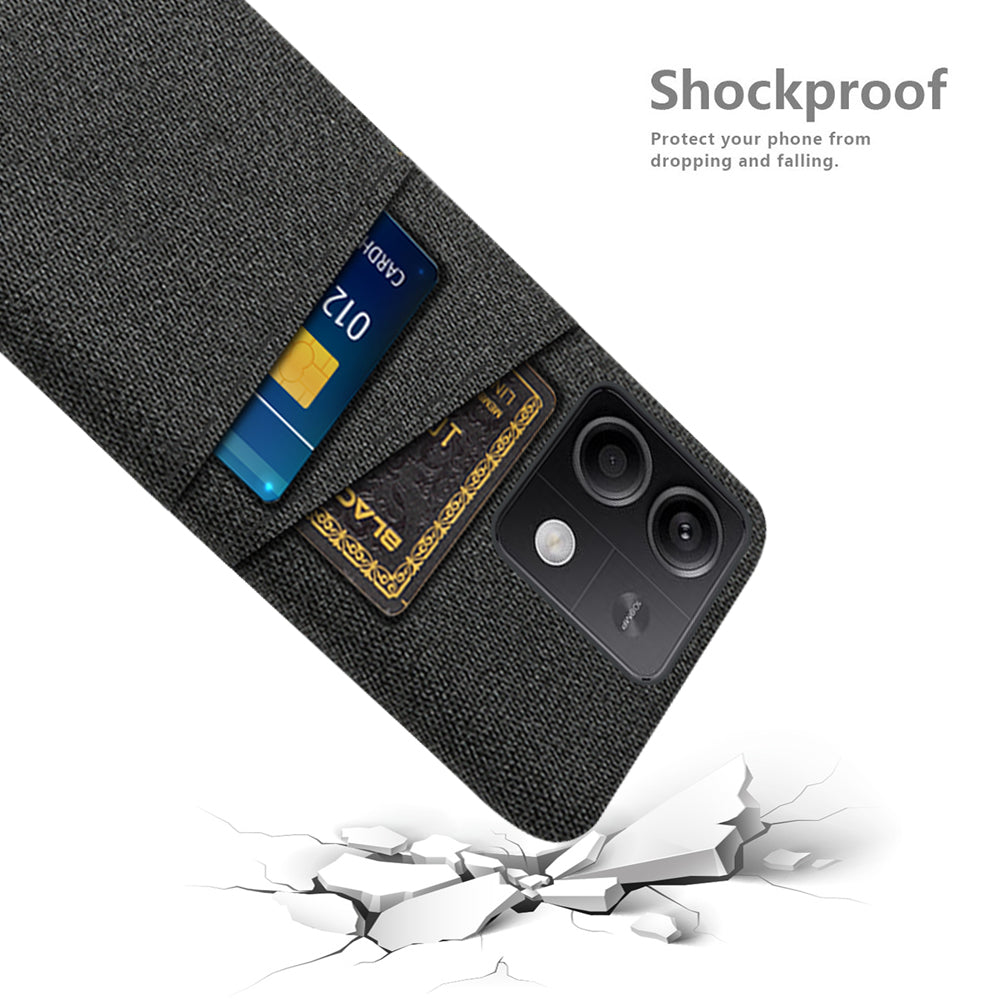 Hard PC+Cloth Phone Cover for Xiaomi Redmi Note 13 5G Case Dual Card Slot Protective Phone Case - Black