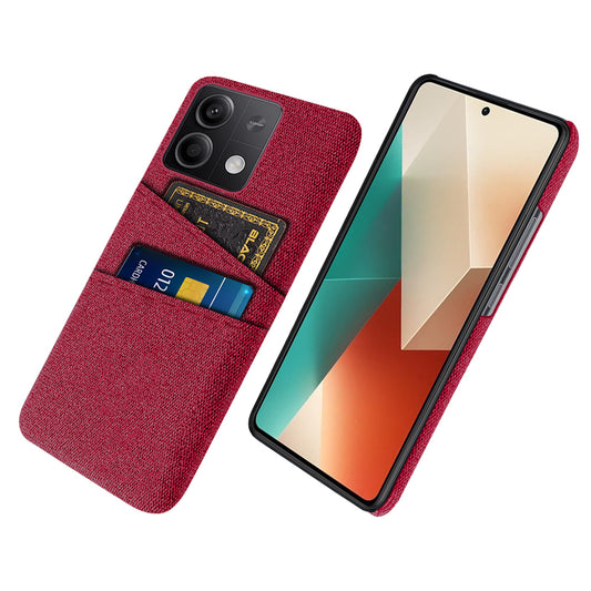 Hard PC+Cloth Phone Cover for Xiaomi Redmi Note 13 5G Case Dual Card Slot Protective Phone Case - Red