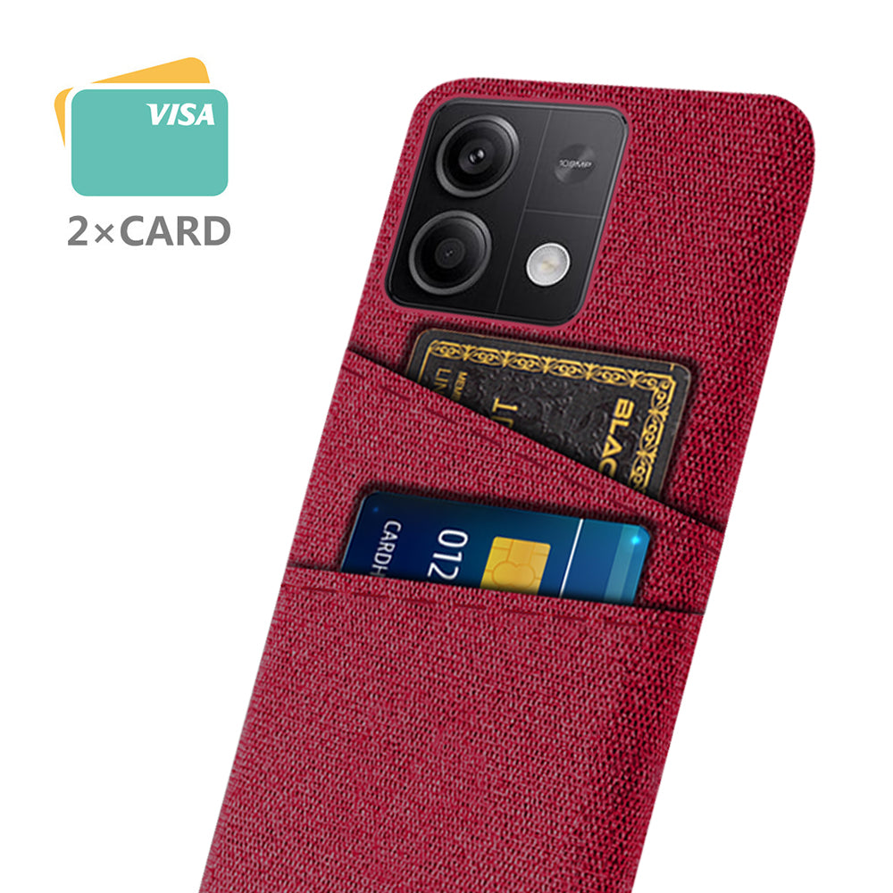 Hard PC+Cloth Phone Cover for Xiaomi Redmi Note 13 5G Case Dual Card Slot Protective Phone Case - Red